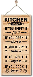 Hanging Kitchen Rules Wooden Sign, Rustic Kitchen Decor, Printed Wall Art, Funny Farmhouse Wall Decor by CozyNest Decor