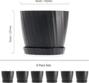 6 Inch Plant Pots Bulk, 6 Pack Plastic Planters with Drainage Holes and Saucers for Indoor Outdoor House Plants and Flowers, Black by GreenHaven Gardens