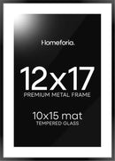 Homeforia 12x17 Picture Frame Black, High End Metal 12x17 Poster Frames with Mat 10x15 for Photo, 12 x 17 Black Frame Matted to 10 x 15 inch Print, 17x12 Thin Frame, Tempered Glass, Wall Kit, Set of 1 by CozyNest Decor