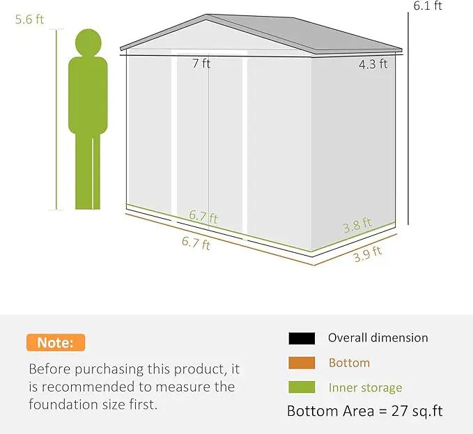 Outsunny 7' x 4' Outdoor Storage Shed, Garden Tool Metal Shed with Foundation Kit, Double Lockable Door, Air Vents and Sloping Roof, for Backyard, Patio, Lawn, Brown, photo 7 of 9