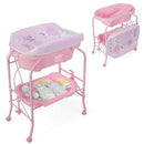 BABY JOY Baby Bathtub with Changing Table, Foldable Infant Diaper Changing Station with Storage Tray, Waterproof Pad, Portable Newborn Nursery Organizer Bath Stand with 4 Universal Wheels (Pink) by TinyTreasures Baby Boutique