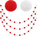 Jishi 3-Pack Pom Pom Garland Red and White Felt Ball Ornament Garland Christmas Decorations, Cute Pompom Strings for Christmas Tree Decor, Xmas Holiday Party, Birthday Banner - 6.6 Feet Long, 24 Balls by CozyNest Decor