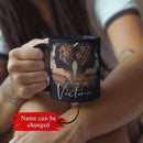 Personalized Autumn Landscape Black Cup, Custom Name Coffee Mug 11oz 15oz, Custom Floral Silhouette Ceramic Cup, Gifts for Women, Zodiac Inspired Coffee Mug, Gifts for Birthday by CozyNest Decor