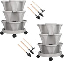 Vertical Planter 3 Tier Stackable Planters Garden Planters Strawberry Herb Flower and Vegetable Planter Indoor Outdoor Gardening Pots with Removable Wheels and Tools 2-Pack by CozyNest Decor