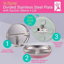 Elk and Friends Stainless Steel Divided Plates with Silicone Sleeve for Babies & Toddlers | Lids Included | Stay Put Suction | Dinner & Snack Plates | 4 Pack by TinyTreasures Baby Boutique