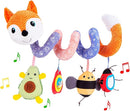 Car Seat Toys, Baby Plush Spiral Hanging Toys for Stroller Crib Bar Bassinet Car Seat Mobile with Music Box BB Squeaker Rattles- Orange Fox by TinyTreasures Baby Boutique