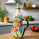 18 Oz Hand Painted Relief Ceramic Olive Oil Bottle Dispenser for Kitchen, Oil and Vinegar Bottle, Seasoning Bottle with Stainless Steel Nozzle, 540mL Oil Container with Handle for Cooking, Light Proof by CozyNest Decor