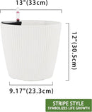 Dexceder 13x12 Self Watering Planters Indoor, Inner Mat Design, Floor Standing Flower Plant Pot with Water Level Indicator (2 Pack, White) by GreenHaven Gardens