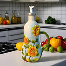 18 Oz Hand Painted Relief Ceramic Olive Oil Bottle Dispenser for Kitchen, Oil and Vinegar Bottle, Seasoning Bottle with Stainless Steel Nozzle, 540mL Oil Container with Handle for Cooking, Light Proof by CozyNest Decor