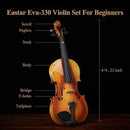 Eastar 4/4 Violin Set Full Size Fiddle Solidwood for Adults with Hard Case, Shoulder Rest, Rosin, Two Bows, Clip-on Tuner and Extra Strings, EVA-330 by TinyTreasures Baby Boutique
