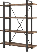 4 Tier Bookshelf Solid Wood Bookcase and Book Shelves Wood and Metal Shelving Rustic Open Bookshelf Office,Distressed Brown (AY-02-4Tier) by CozyNest Decor