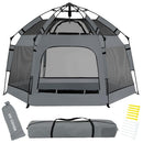 Pop Up Playpen for Babies with Canopy & Safety Lock - Outdoor Baby Playpen with 6 Ground Stakes & 6 Sand Stakes, UV Protection & Carry Bag, Instant Beach Tent for Indoor/Outdoor Use（Grey） by TinyTreasures Baby Boutique