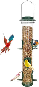 MIXXIDEA 1PK Metal Bird Feeders with 6 Feeding Ports,Tube Bird Feeder with Steel Hanger,Hard Plastic Wild Bird Feeder for Outdoors Hanging, Attracting Birds in Your Lawn, Garden, Balcony–Green by CozyNest Decor