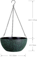13inch Large Hanging Planters Pots for Outdoor Indoor Plants with Drainage Holes and Chain, 2pack Round Hanging Flower Pots for Garden Home Porch Decor, Black with Green Speckles by GreenHaven Gardens