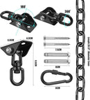 JACNITAD Hammock Chair Hanging Hardware Kit with Chain and Spring, Heavy Duty Porch Swing Hanger, 360 Swivel Ceiling Hooks for Punching Bag,Gym (Black) by GreenHaven Gardens