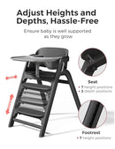 Momcozy DinerPal Wooden High Chair for Babies, Toddlers & Adults Up to 308 Lbs, Convertible Baby Highchair with Food-Grade Tray, Dishwasher-Safe, Adjustable & Ergonomic, Midnight Black by TinyTreasures Baby Boutique