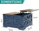 Blue Coffee Table with Storage, Cocktail Table with Hinged Lift Top, Farmhouse Square Wood Center Table with Large Hidden Storage Compartment for Living Room, Square Coffee Table, Metal Edges Decor by CozyNest Decor