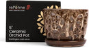 rePotme Orchid Pot - 5 inch Floral Cutout Ceramic Orchid Pot with Holes (Creamy Chestnut) - Includes 5 inch Slotted Pot Liner by GreenHaven Gardens