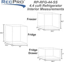 RecPro 4.4 Cu Ft RV Refrigerator | 12V Stainless Steel Fridge with Freezer | Frost-Free, Adjustable Shelves, Built-In Lock, Reversible Door | Off-Grid Ready Camper Fridge with Can Holder by CozyNest Decor