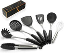 Premium Black Silicone Cooking Utensils Set - Non-Toxic, Heat Resistant& Non-Stick Kitchen Utensils Set with Spatula, Spoon, Whisk, Tongs, BPA Free, Dishwasher Safe, Black by CozyNest Decor