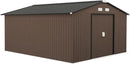 Outsunny 11' x 13' Outdoor Storage Shed, Garden Tool Metal Shed with Foundation Kit, Double Lockable Door, Air Vents and Sloping Roof, for Backyard, Patio, Lawn, Brown by GreenHaven Gardens