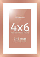 Homeforia Rose Gold 4x6 Picture Frame, High End Metal 4 x 6 Frames with Mat 3 x 5 for Print, 4by6 Desk Frame Matted to 3x5 inch Photo, 4 by 6 Wall or Tabletop Frame, Tempered Glass, Wall Kit, Set of 1 by CozyNest Decor