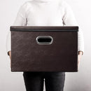 PRANDOM Large Foldable Storage Bins with Lids [3-Pack] Leather Fabric Collapsible Storage Boxes Organizer Containers Baskets Cube with Cover for Home Bedroom Closet Office Brown(17.7x11.8x11.8) by TinyTreasures Baby Boutique