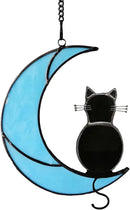 Black Cat Stained Glass Suncatcher,Cat Memorial Gifts for Loss of Cat,Cat Mom Gifts,Cat Sympathy Gifts for Cat Lovers,Window Hanging Ornament