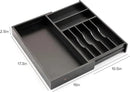 Premium Silverware, Flatware and Utensil Organizer for Kitchen Drawers, Food-Safe Contract Grade, Expandable from 10.5 to 19 In, Black Bamboo by CozyNest Decor