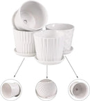 Plant Pots - 5.5 Inch Cylinder Ceramic Planters with Connected Saucer, Pots for Succuelnt and Little Snake Plants, Set of 4, White by GreenHaven Gardens