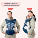 BabbleRoo Grow Carrier – Safety-Certified 6-in-1 Baby Carrier with Hip Seat, Ergonomic & Adjustable Toddler Carrier 7-50 lbs with Hip Support, Hood for Sun Protection, Newborn to Toddler, Denim Leaves by TinyTreasures Baby Boutique