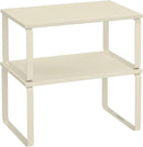 SONGMICS Cabinet Organizer Shelf, Set of 2 Kitchen Counter Shelves, Kitchen Storage, Spice Rack, Stackable, Expandable, Metal and Engineered Wood, Cream White UKCS002W02 by CozyNest Decor