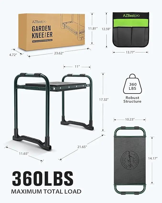 Garden Kneeler and Seat Heavy Duty, Upgraded Foldable Gardening Stool - Widened to 10" Stable Wear-resistant Prevent Knee and Back Pain, Beautiful Logo high-end 2 Large Tool Bags Gift for Women, photo 2 of 6