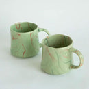 Abstract Art Ceramic Coffee Mugs Set - 2 Pack, Mint Green with Red and White Accents, Handcrafted Design for Modern Kitchen or Office by CozyNest Decor