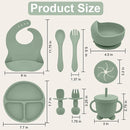 Silicone Baby Feeding Set | Baby Led Weaning Supplies Includes Suction Bowls and Divided Plates, Adjustable Bib, Baby Utensils Spoons and Forks,Cup | Baby Feeding Essentials (Light Green) by TinyTreasures Baby Boutique