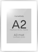 Homeforia A2 Poster Frame Silver, High End Metal A2 Picture Frames Silver with Mat A3 Print, 16.5x23.4 Frames Matted to 11.7x16.5 Photo, 16.5 by 23.5 Hanging Frames, Tempered Glass, Wall Kit, Set of 1 by CozyNest Decor