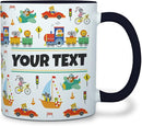 Personalized Mug for Kids - Vehicles - Custom Name/Text, Ceramic Hot Chocolate/Cocoa/Coffee Cup for Boys, Birthday/Christmas/Holiday Gift - 11 oz, Black Handle by TinyTreasures Baby Boutique