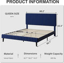 Queen Size Bed Frame with Headboard, Velvet Upholstered Platform Bed with Vertical Channel Tufted Design, No Box Spring Required, Easy Assembly, Blue by CozyNest Decor