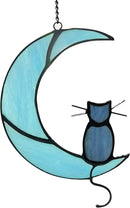 Black Cat On Bule Moon Stained Glass by GreenHaven Gardens