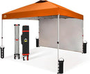 CROWN SHADES 10x10 Pop Up Canopy with 1 Side Wall - Beach Tent with One Push Setup - Outdoor Sun Shade for Events, Parties, Camping - Gazebo with STO-N-Go Cover Bag (Orange) by GreenHaven Gardens