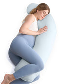 Momcozy Pregnancy Pillows for Side Sleeping, J Shaped Maternity Body Pillow for Pregnancy, Soft Pregnancy Pillow for Head Neck Belly Support, Blue by TinyTreasures Baby Boutique