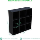 9-Cube Storage Shelf Bookcase - Wooden 3-Tier Free Standing Open Bookshelf for Home and Office, Organizer Cabinet in Black by CozyNest Decor