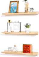 AZSKY Natural Wood Wall Mounted Shelves 24 Inch Floating Wall Book Shelf Floating Ledge Storage Rustic Shelves Photo Picture Ledge for Home Decor a Set of 3 by TinyTreasures Baby Boutique