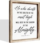 Christian Wooden Wall Sign, Inspirational Home Decor for Living Room, Wall Decor Art, Framed Wood Plaque Sign 15 * 11.5 inches, He Who Dwells in the Shelter of the Most High by CozyNest Decor