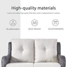 Wicker Outdoor Furniture Patio Furniture Set - 6 Piece Patio Conversation Set with Swivel Rocker Chairs, Loveseat Sofa, Ottomans and Coffee Table, Beige Cushion by GreenHaven Gardens
