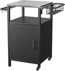 Outdoor Grill Cart with Storage Cabinet, Prep Table with Stainless Steel, BBQ Tables Cart Portable Patio Bar with Lockable Wheels, Movable Kitchen Island for Outside Backyard Patio by CozyNest Decor