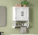 Bathroom Cabinet Wall Mounted, White Bathroom Wall Cabinets with Towel Bar and 2 Doors, Wooden Medicine Cabinet with Adjustable Shelf, Open Storage by CozyNest Decor