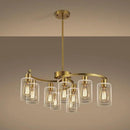 9-Light Gold Glass Chandelier, Adjustable Height Dining Room Light Fixtures Over Table, Contemporary Hanging Chandelier for Kitchen Island Living Room Foyer Office, Clear Glass Shade by CozyNest Decor