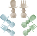 PandaEar 6 Pack Silicone Baby Spoons and Fork Feeding Set- Anti-Choke First Self Feeding Utensils for Baby Led Weaning Ages 3 Months (Blue, Green&Tan) by TinyTreasures Baby Boutique