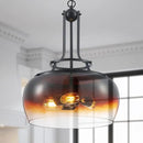 WUZUPS Chandelier Rustic Farmhouse Industrial Round Ceiling Pendant LED Light Fixture with Amber Gradient Black Glass Shade for Dining Room Kitchen Island Foyer Entryway, H 20.9" W 15.9", E26 Base by CozyNest Decor